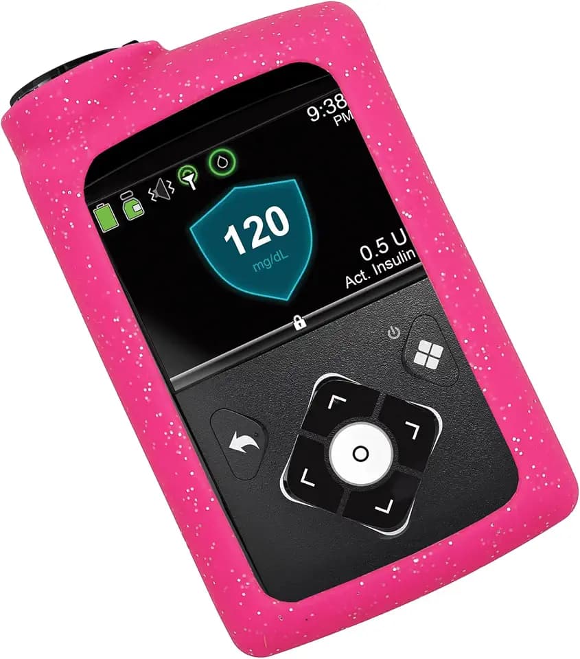 SNK Premium Glitter Silicone Cover Soft Case for Medtronic Insulin Pumps (MiniMed 630G MiniMed 640G MiniMed 650G MiniMed 670G MiniMed 770G MiniMed 780G) (Hot Pink)