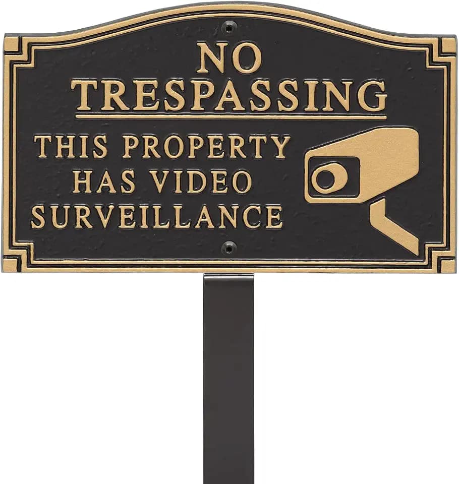 Whitehall Products Statement Plaque, Small Wall/Lawn - No Trespassing This Property Has Video Surveillance/w/Graphic - Made in The USA!