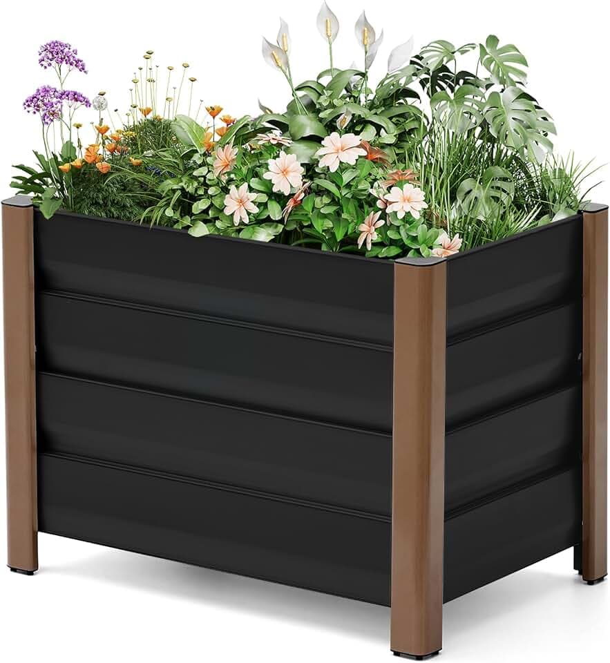 GarveeLife Aluminum Raised Garden Bed Planter Box, 24x16x18 Inch Modern Outdoor Patio & Balcony Planters with Drainage Holes, Rust-Proof & Lightweight, Family-Safe Rounded Corners,Gray