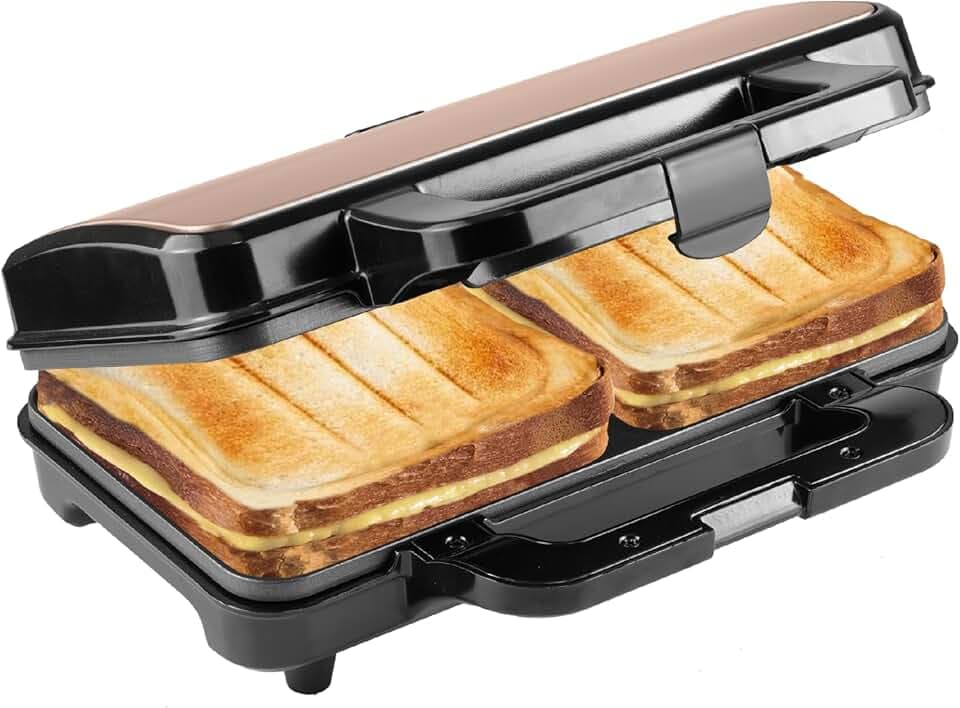 Bestron XL Sandwichmaker, Sandwich-Toaster für 2 Sandwiches in Muschelform, ideal für American Sandwich, inkl. automatischer Temperaturregelung & Bereitschaftsanzeige, Farbe: Schwarz,Kupfer
