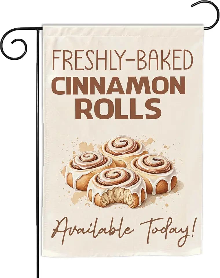 VOTANTA (12"x18") Cinnamon Rolls Bakery Garden Flag Bread Bakery Shop Sign Fresh Baked Goods Bread Making Small Business Gift Outdoor Sign Yard House Patio Decorations Welcome Garden Flag Double Sided
