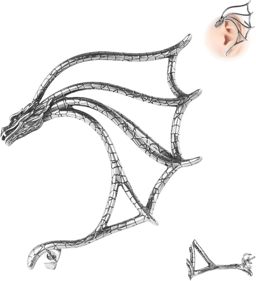 Gothic Dragon Ear Cuff, Stainless Steel, Gold/Silver/Black