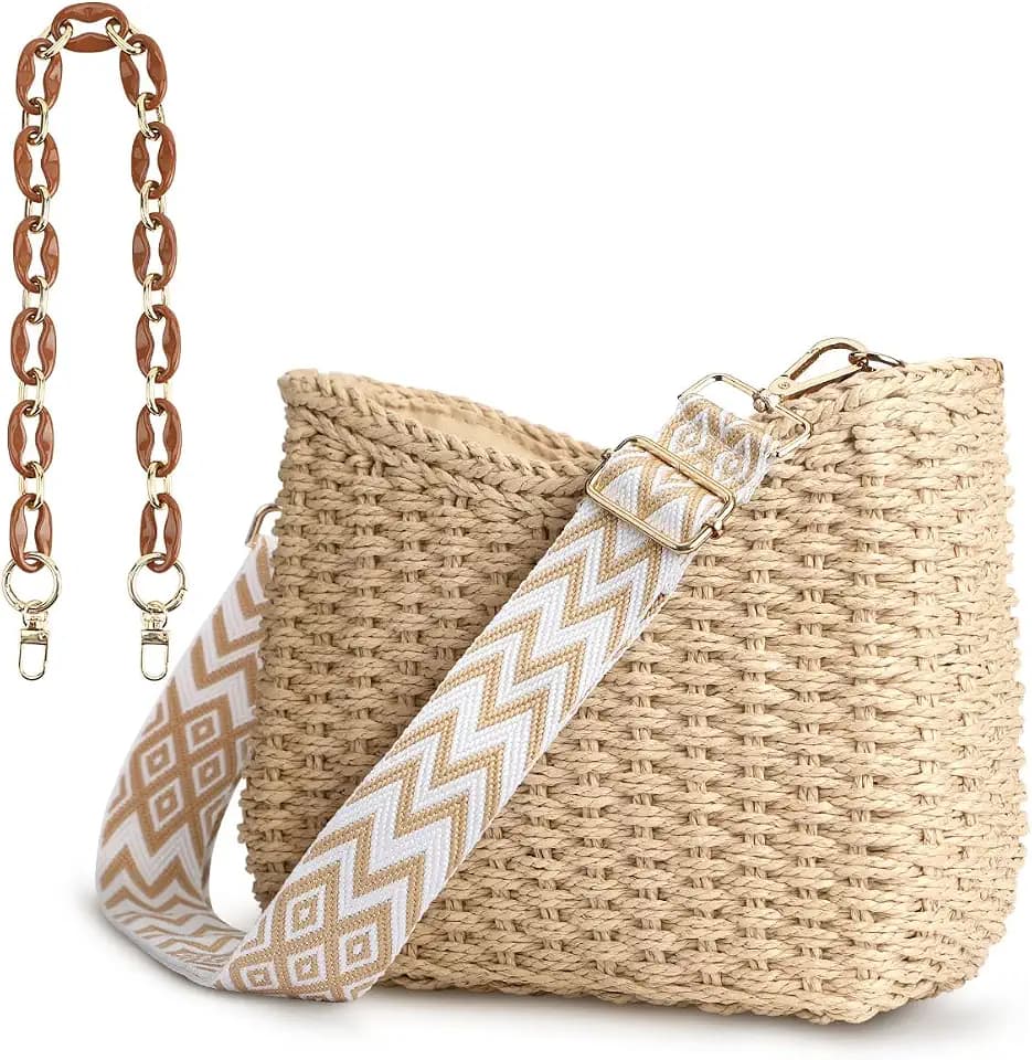 Small Straw Handbags Purses Crossbody Pocketbook Bag 9.8 * 7.4 * 2.9 inch Woven Beach Bags Tote Bags with Chain