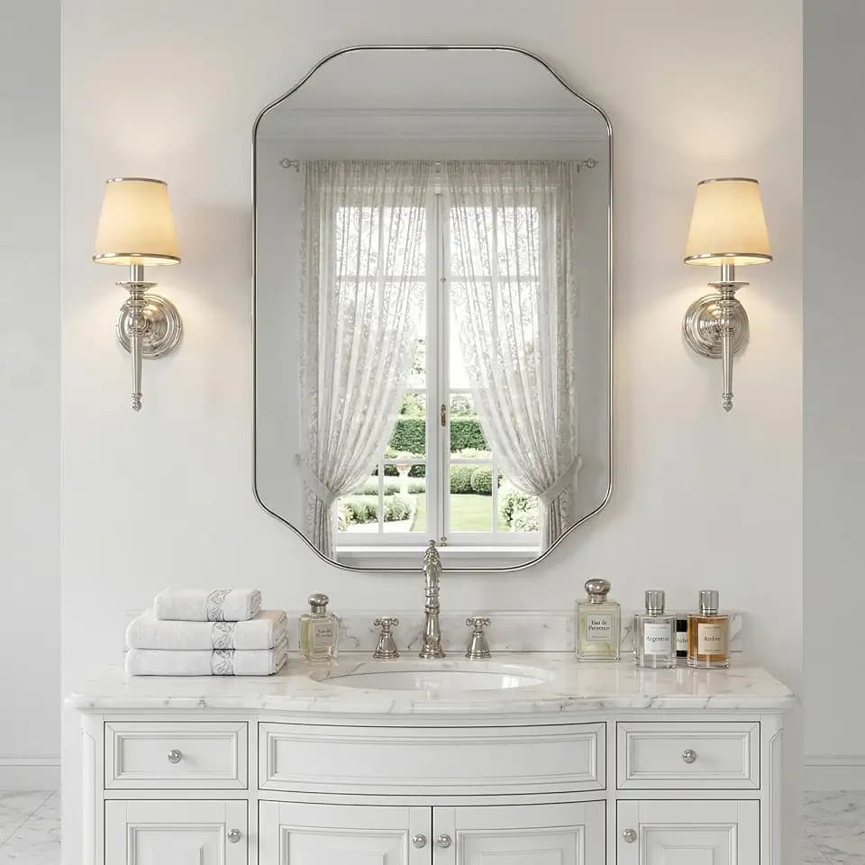 20"x30" Chrome Bathroom Mirror, Modern Scalloped Vanity Rectangle Mirrors with Stainless Steel 0.8 Inch Frame Irregular Wall Mirror for Bathroom, Bedroom (Horizontal/Vertical)