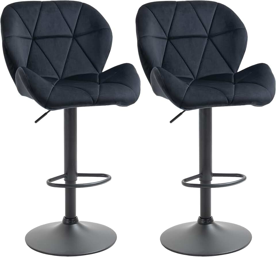 HOMCOM Barhocker Drehbar Lehne 2er-Set 51,5x57,5x93-114,5 cm Schwarz