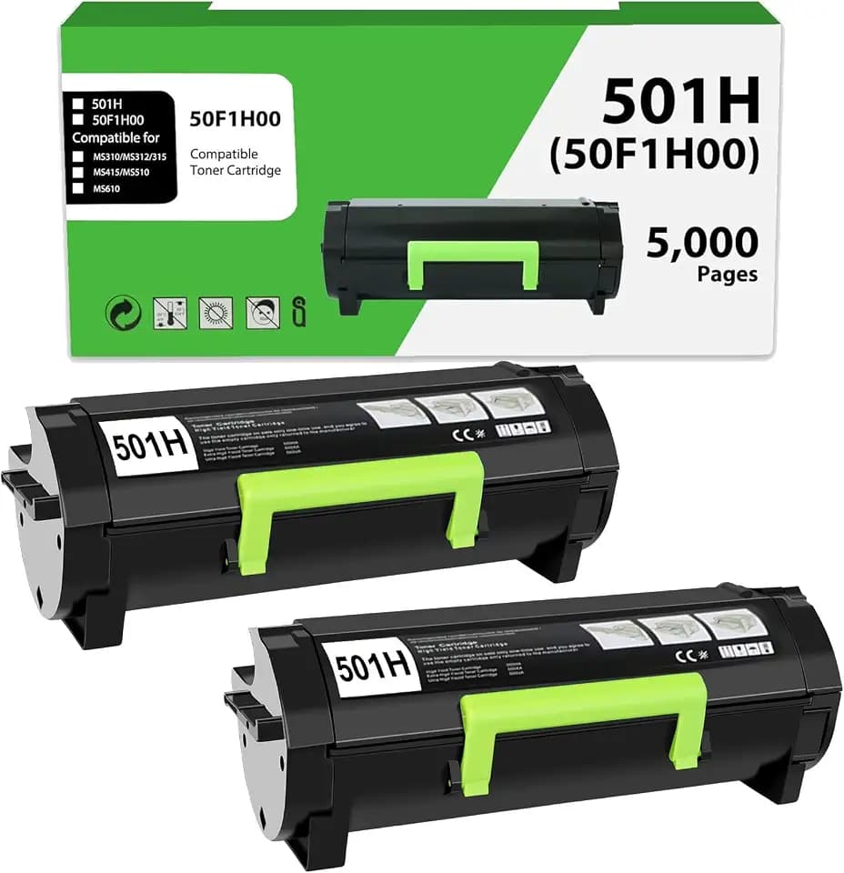 50F1H00 501H Toner Cartridge Compatible for Lexmark 50F1H00 50F1000 Black Toner Cartridge for MS310dn MS312 MS410dn MS510dn MS610dn MS312dn MS315dn MS415dn Printer (5,000 Pages 2 Pack)