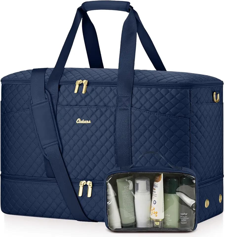 Duffle Bag for Travel, 40L Weekender Bag with Shoe Compartment, Carry On Overnight Bag for Women with Toiletry Bag Duffel Bags with Wet Pocket for Gym Hospital Bags for Labor and Delivery Navy