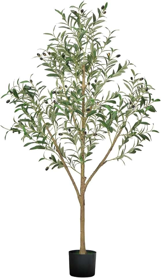 VEVOR Künstlicher Olivenbaum, 1,5 m, mit schwarzem Topf, Kunstbaum mit natürlichem Holzstamm & realistischen grünen Blättern & Früchten, Kunstpflanze für Innenbereich, Zuhause, Büro, Wohnzimmer