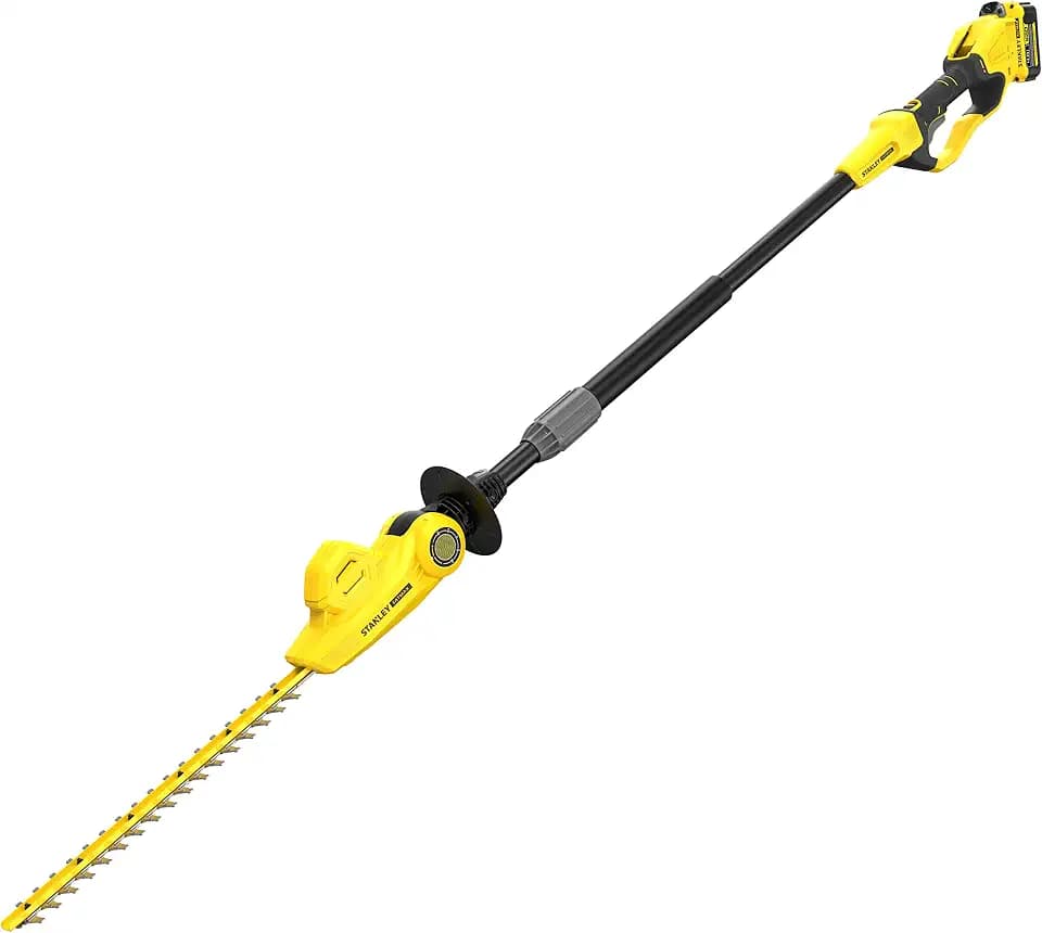 STANLEY FATMAX Heckenschere mit Lithium-Akku, Klingenlänge 45 cm, schwenkbarer Kopf, ergonomischer Griff 18 V 4,0 Ah, SFMCPH845M1-QW, Gelb