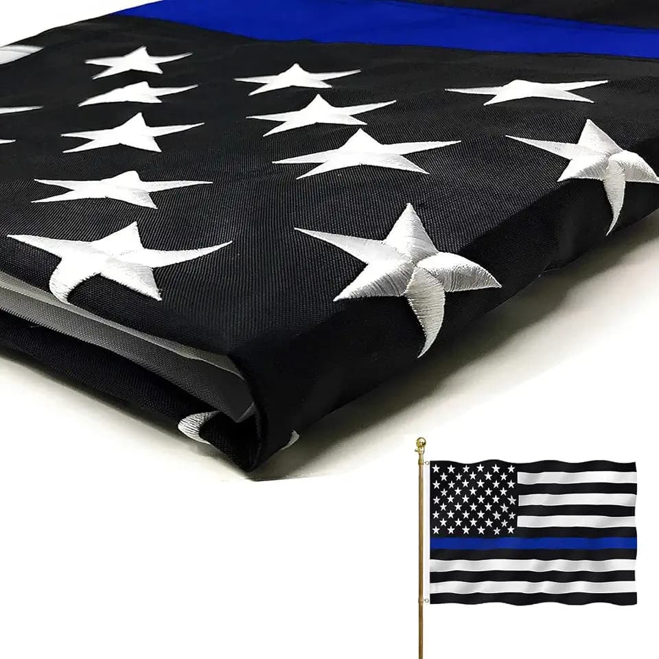 Thin Blue Line Flag Embroidered Thin Blue Line Police Flag 3x5 Outdoor- Blue Stripe American Police Flags Vivid Colors 240D Polyester with Brass Grommets Blue Lives Matter Flag Banner