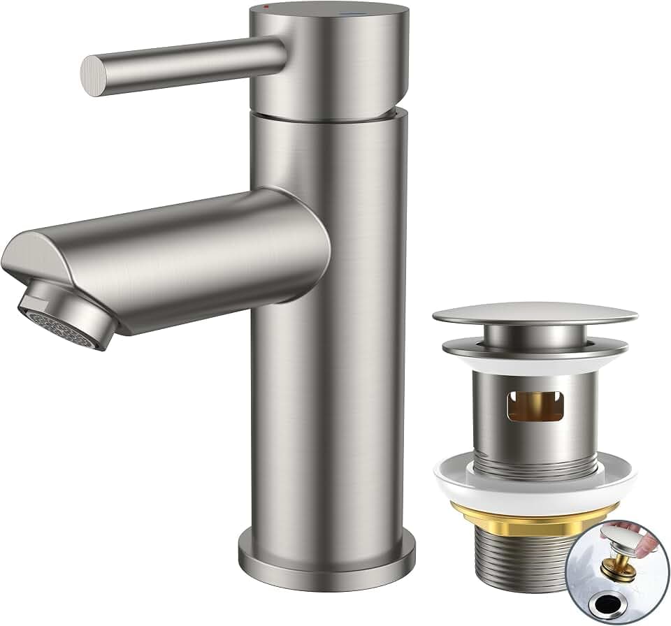 FORIOUS® Wasserhahn Bad, Edelstahl Waschbeckenarmatur mit Auslaufhöhe 85MM