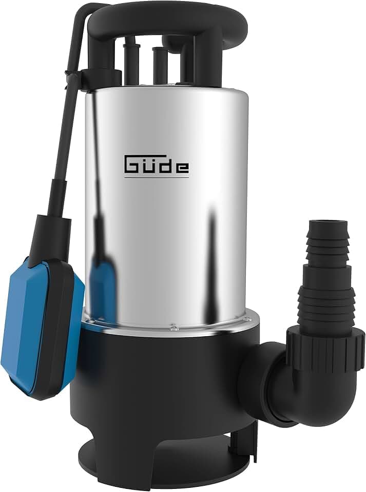Güde Schmutzwassertauchpumpe GS 1103 PI (1100 W, Fördervolumen: 20.000 l/h, max. Förderhöhe: 8 m, max. Eintauchtiefe: 7 m, Laufrad aus Noryl, Edelstahlmantel & -welle, Thermoschutz, Schwimmerschalter)