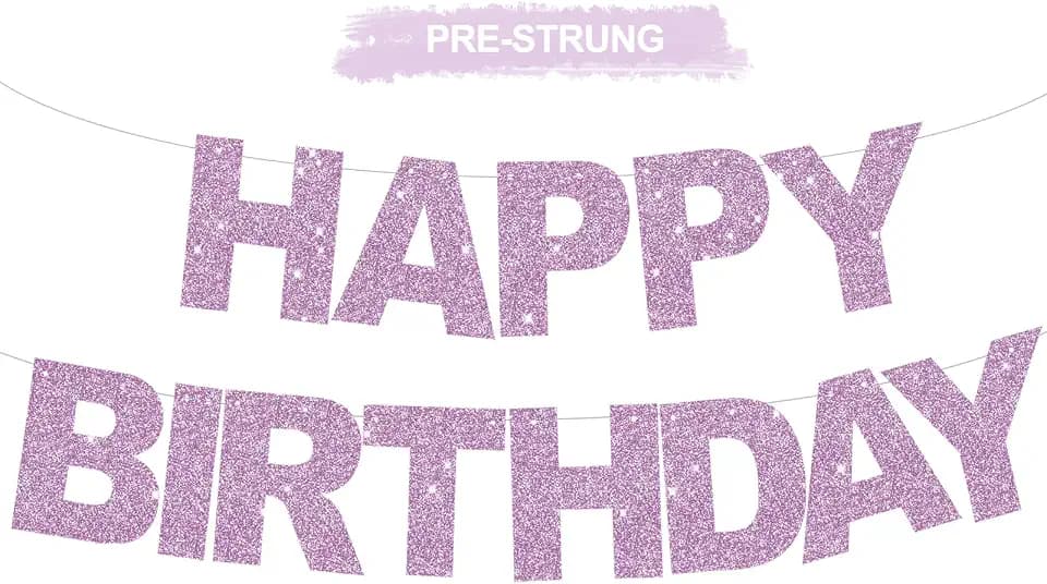 BEISHIDA Pre-Strung Light Purple Happy Birthday Banner Party Sign Decor