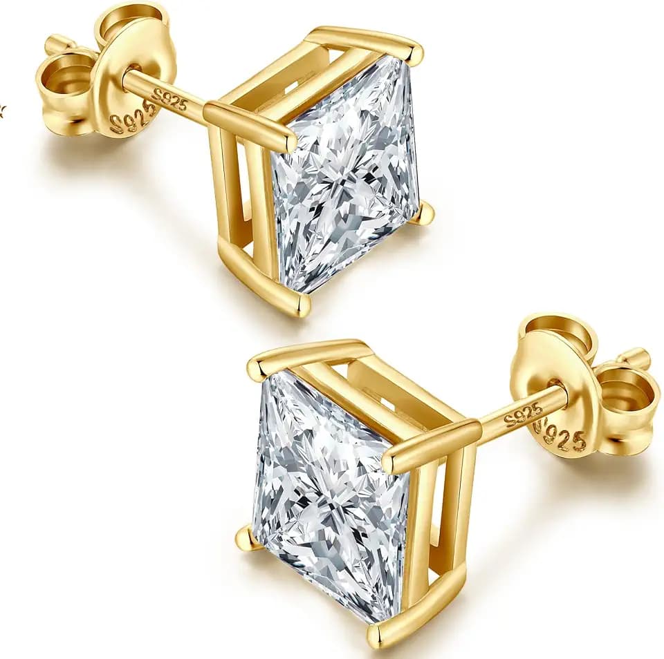 Sparkling Square Stud Earrings 925 Sterling Silver Cubic Zirconia Stud Earrings Hypoallergenic Earrings for Women/Men 4MM-8MM