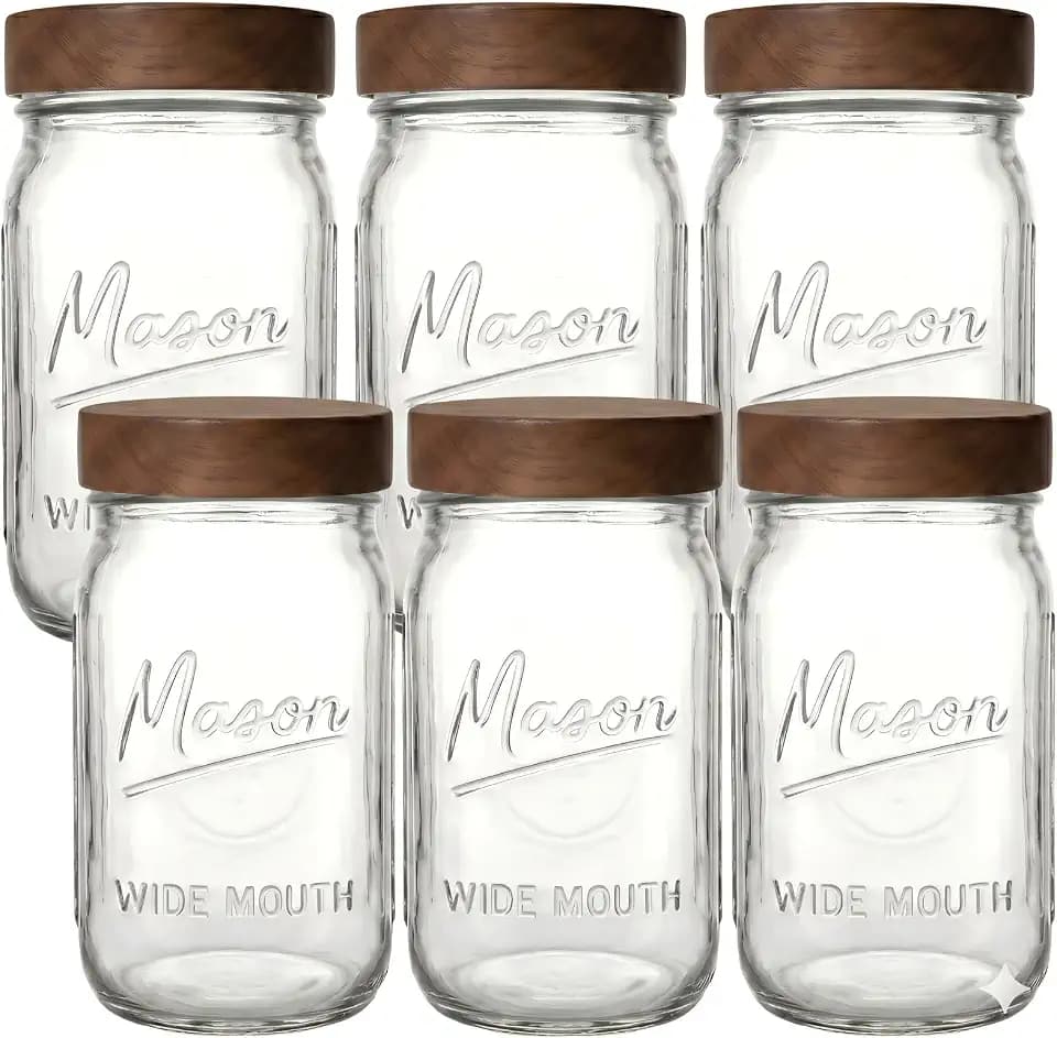 32 oz Glass Jars, 6-Pack Wide Mouth Mason Jars with Airtight Lids