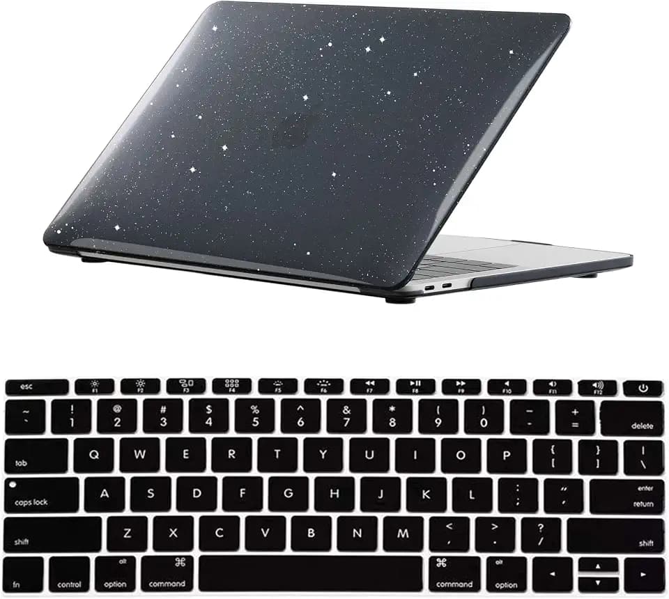 Laptop Case Compatible with MacBook Air 13 inch Case 2010-2017 Release Model A1466 A1369, Glitter Sparkle Pattern Translucent Plastic Shell Cover & Keyboard Cover Skin - Black