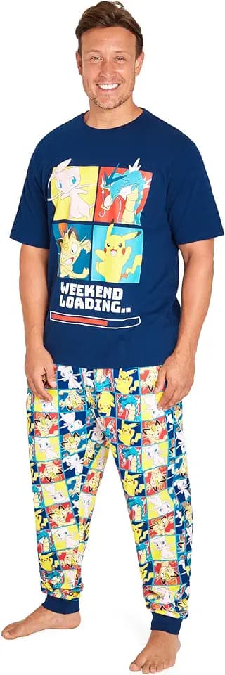 Pokemon Schlafanzug Herren Lang Lustig Pyjama Männer und Teenagers S-3XL