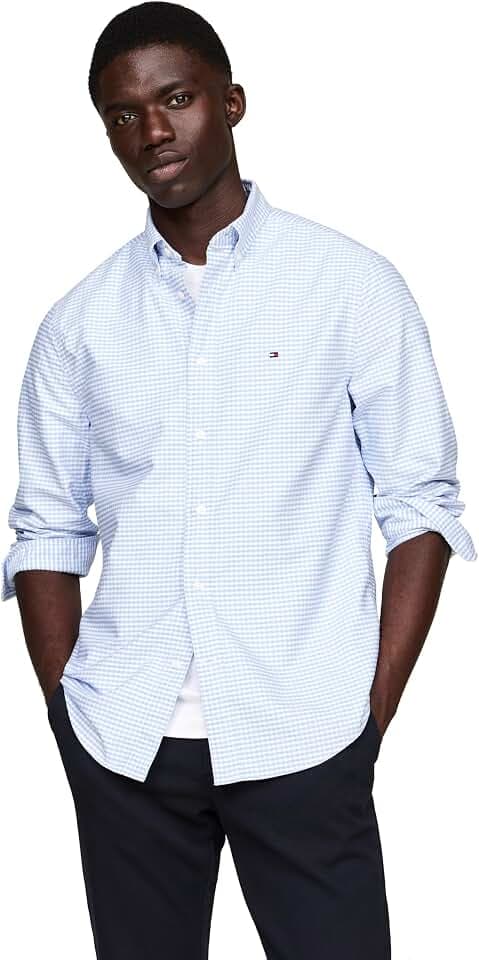 Tommy Hilfiger Men's Long Sleeve Oxford Shirts in Regular Fit, Men's Button Down Shirts, Also Available in Big and Tall