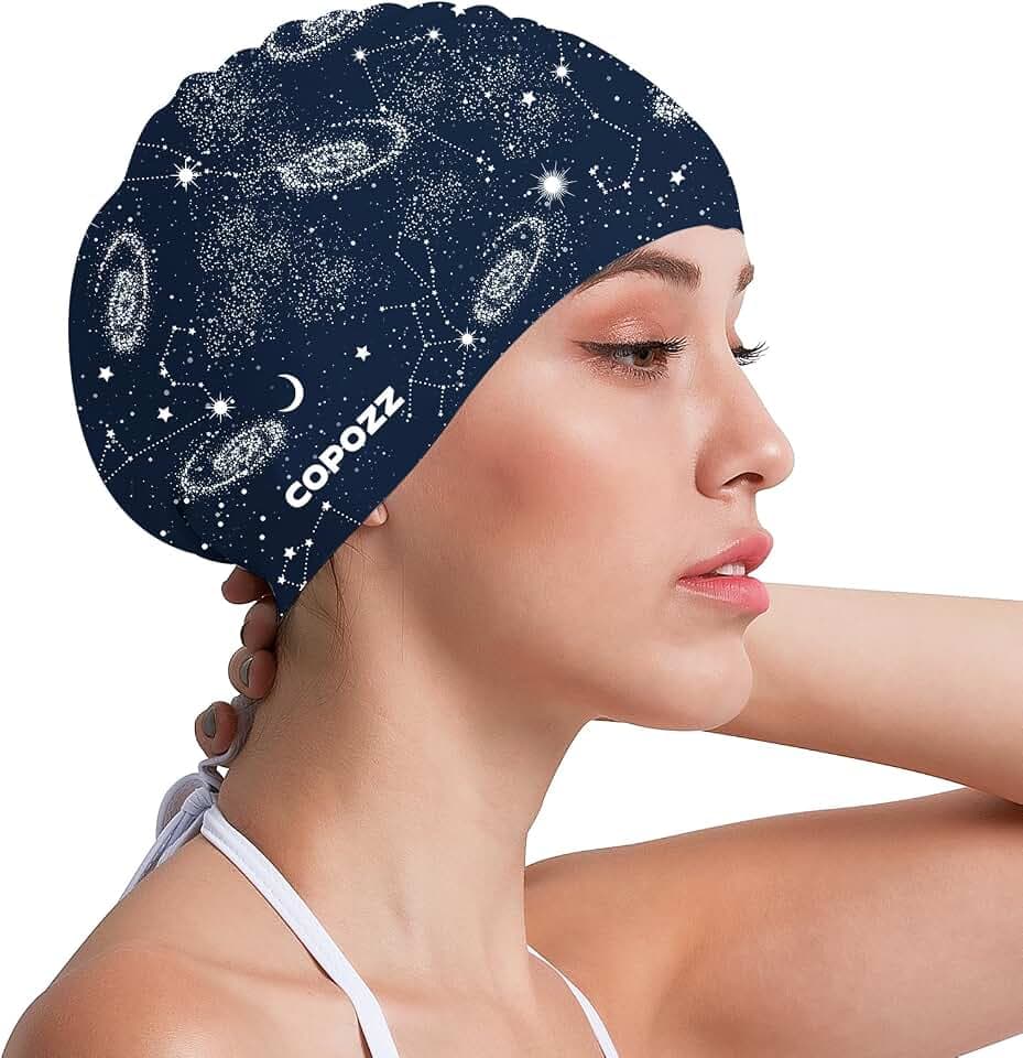COPOZZ Erwachsene Badekappe, Unisex Wasserdicht Schwimmkappe für Herren Damen, Lange Haare Silikon Swimming Cap Bademütze für Männer Frauen