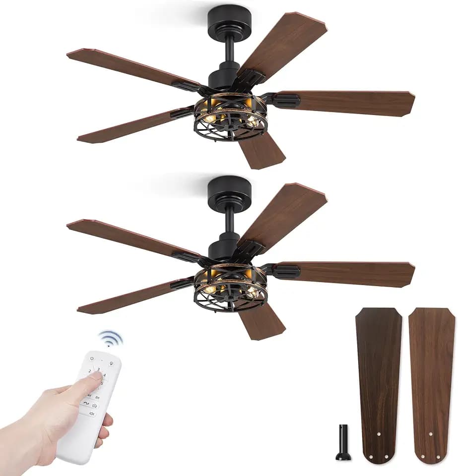 Fanbulous 42 Inch Farmhouse Rustic Caged Ceiling Fan with Lights, 2 Pack