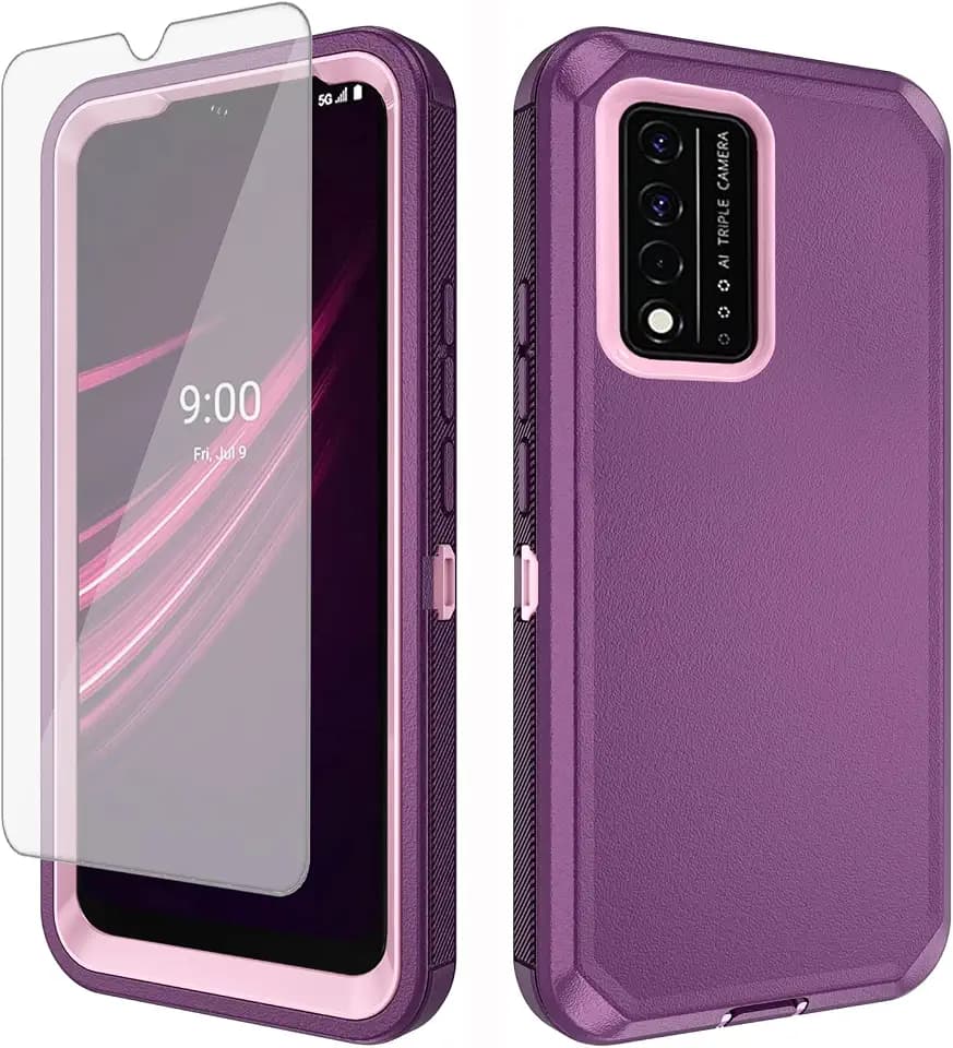 Asuwish Phone Case for T-Mobile Revvl V+ 5G with Screen Protector and Cell Cover Hybrid Shockproof Protective Accessories Tmobile RevvlV+ +5G T Mobile Revell V+5G TCL Revel V + Plus G5 2021 Purple