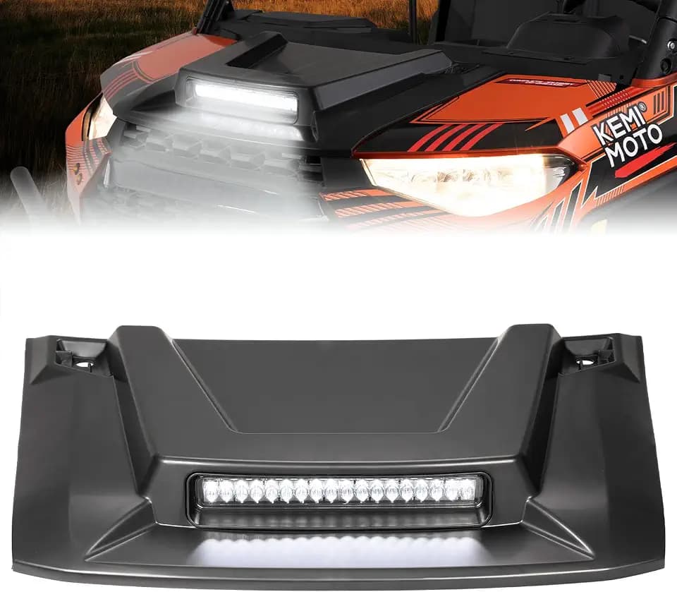 KEMIMOTO Hood Scoop with LED Spot Light Compatible With Polaris Ranger