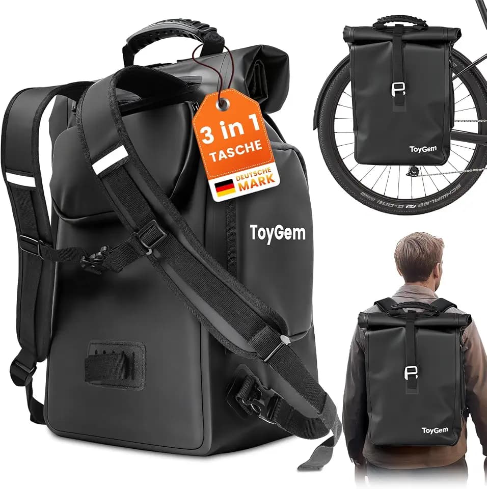 Fahrradtasche für Gepäckträger 29L, 3-in-1 Fahrradtaschen Wasserdicht als Rucksack & Umhängetasche, Gepäckträgertasche mit Laptopfach und Reflektoren