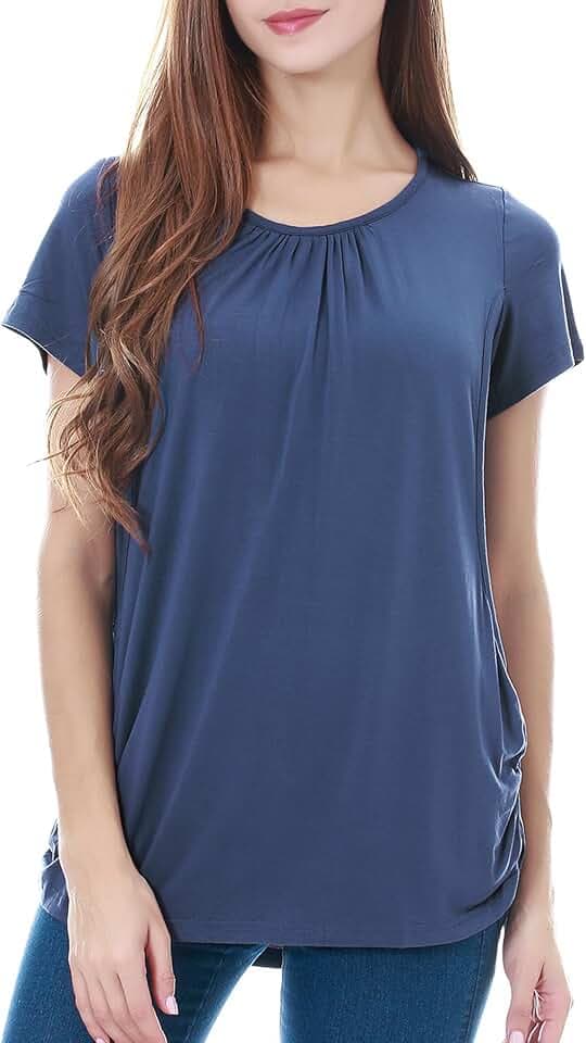 Smallshow Damen Mutterschaft Stilltop Kurzarm Umstandstop Umstandsmode Schwangerschaft Stillshirt
