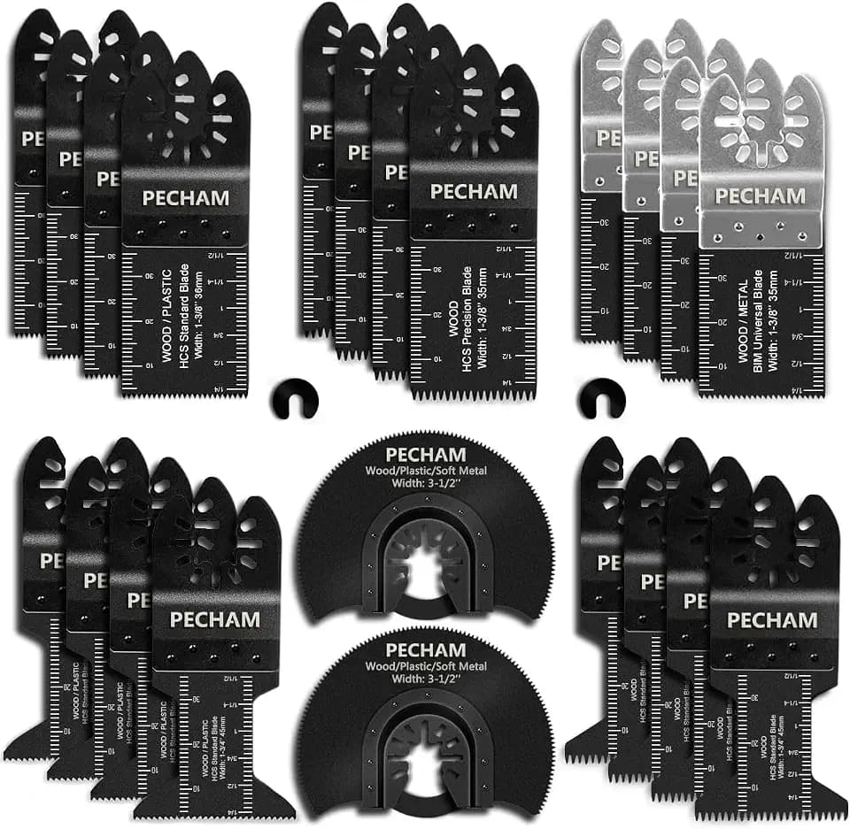 PECHAM 24PCS Universal Wood Metal Oscillating Multitool Quick Release Saw Blades Fit Porter Cable Black & Decker Rockwell Ridgid Ryobi Milwaukee Chicago