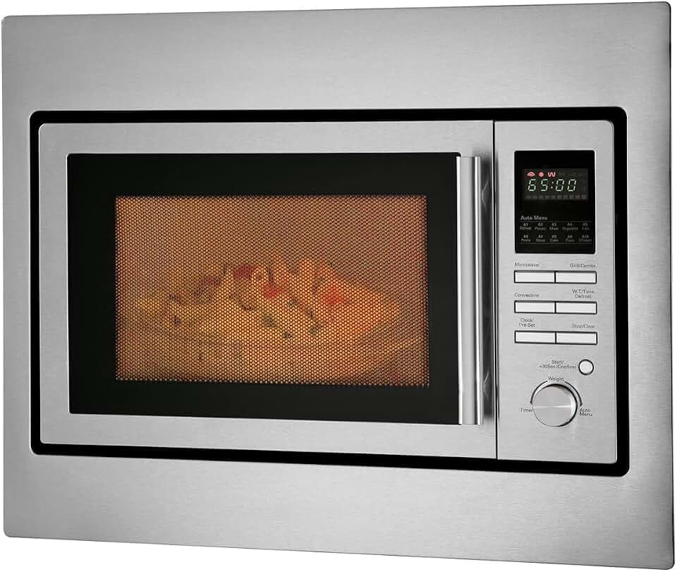 Bomann Einbaumikrowelle mit Grill und Heißluft | 60cm | 900W Mikrowelle | 1100W Grill | 2500W Heißluft | inkl. Grillrost und Drehteller | 25L Einbau Mikrowellengerät | MWG 2216 H EB inox