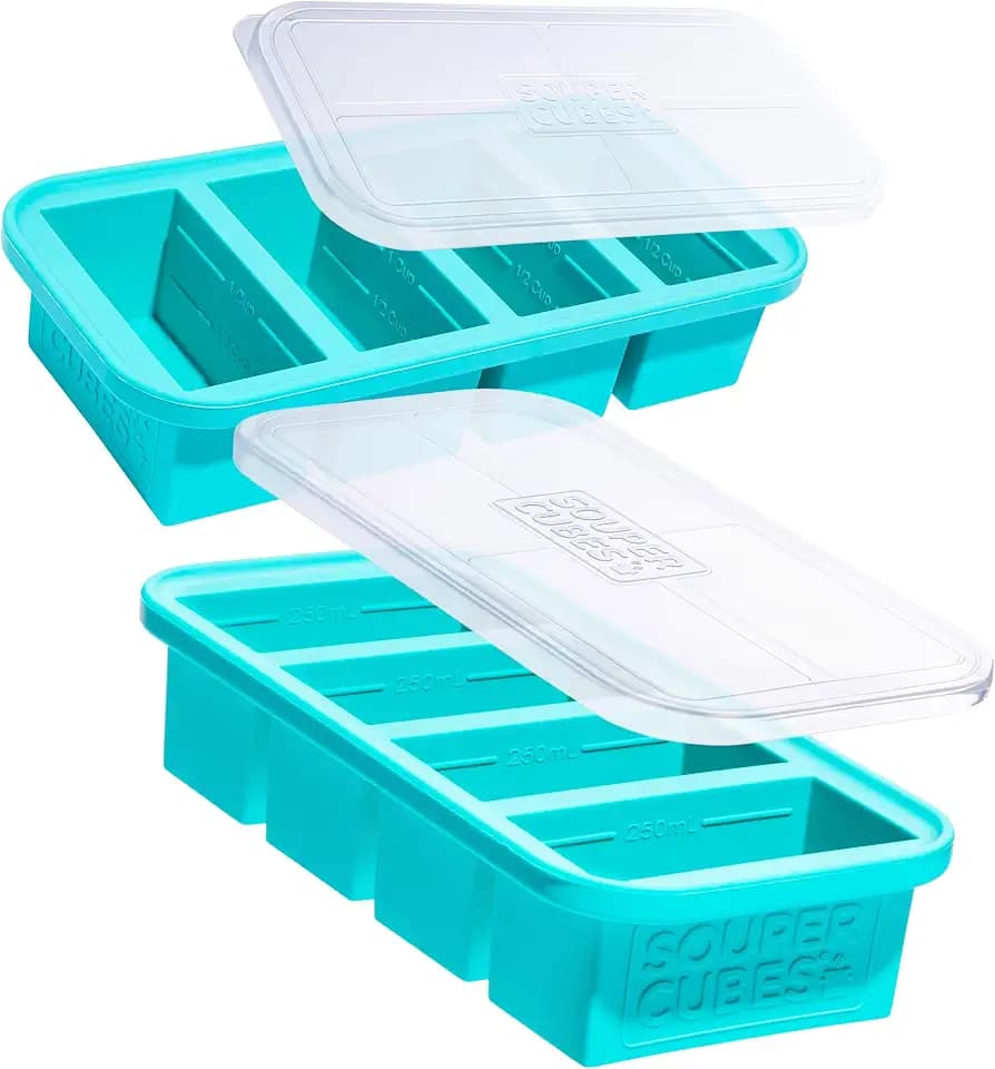 Souper Cubes 250 ml Silikon-Gefrierform mit Deckeln, Aqua, 2er-Pack