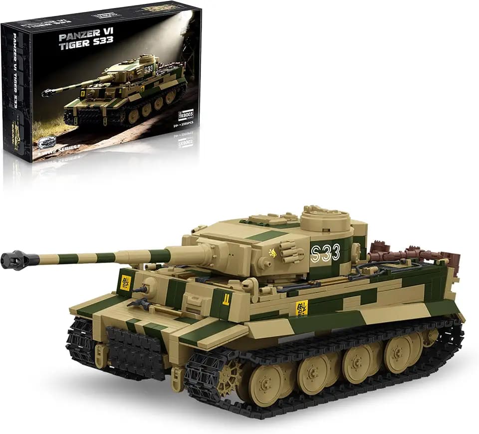 WW2 Tiger Heavy Tank S33 Building Sets, Panzer VI Army Military Vehicles Collectible Model for Adults Boys 14+ 1595PCS Multicolor
