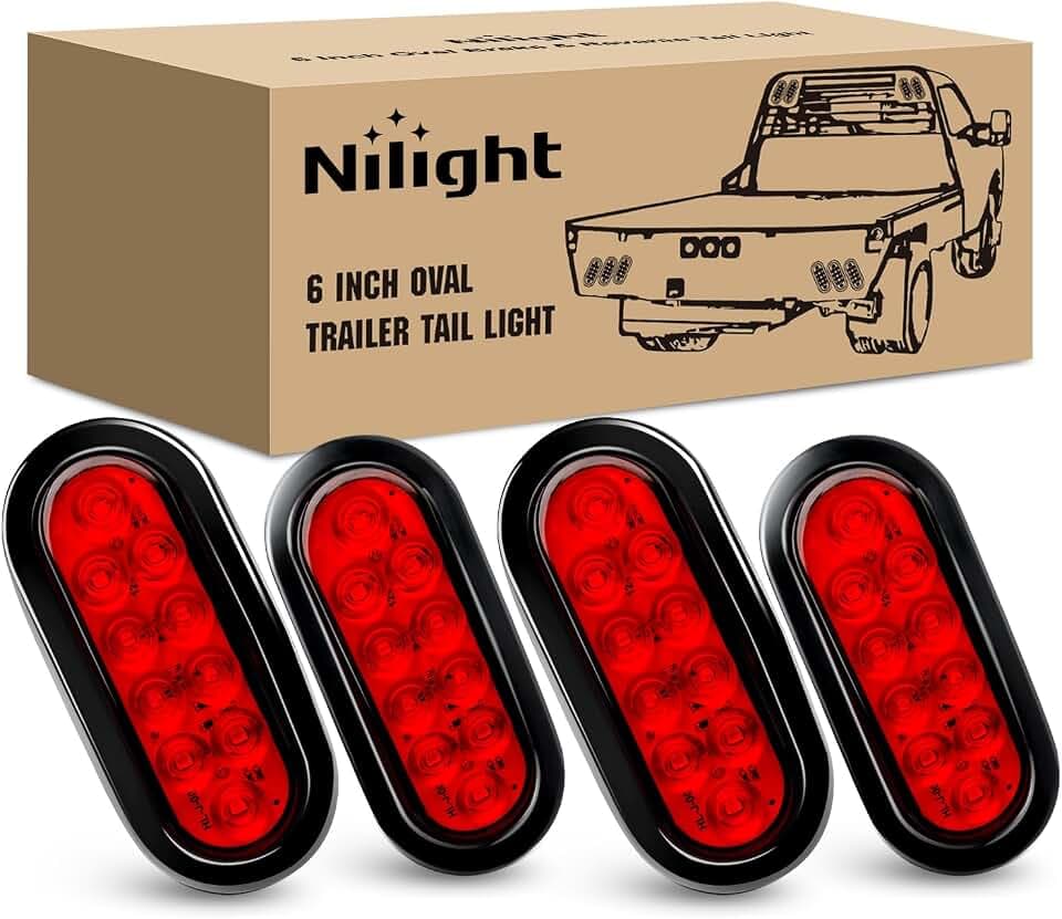 Nilight 6" Oval LED Trailer Tail Lights,Red,4 Pack, Grommets Mount