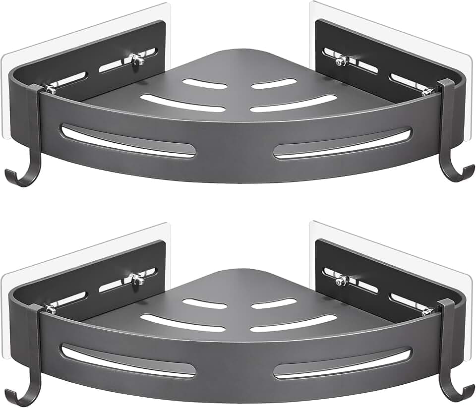 Duschregal Duschablage Ecke Ohne Bohren Duschkorb Wandmontage Klebepad Grau Matt Aluminium 2 Stück Duschgel Shampoo Halterung Eckablage Eckregal für Dusche Bad Küche