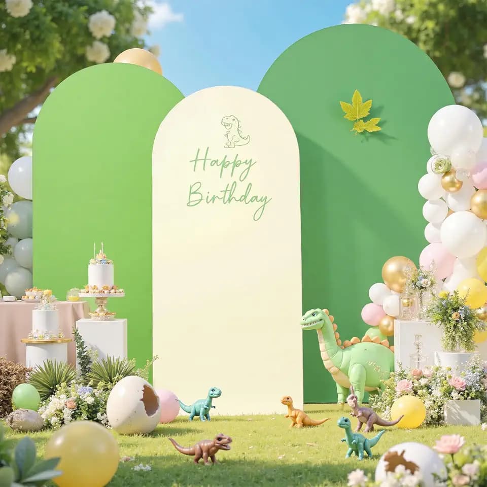 Dino Arch Covers Set of 3-7.2ft 6.6ft 6ft Jungle Animal Arch Backdrop Covers,Wrinkle Free Stretchy Spandex Fitted Arch Stand Cover for Baby Shower Birthday Party Photo Background-Sage Green n Ivory