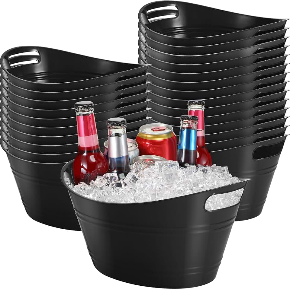 24 Pcs Oval Storage Tub with Handles Ice Buckets for Parties, Black