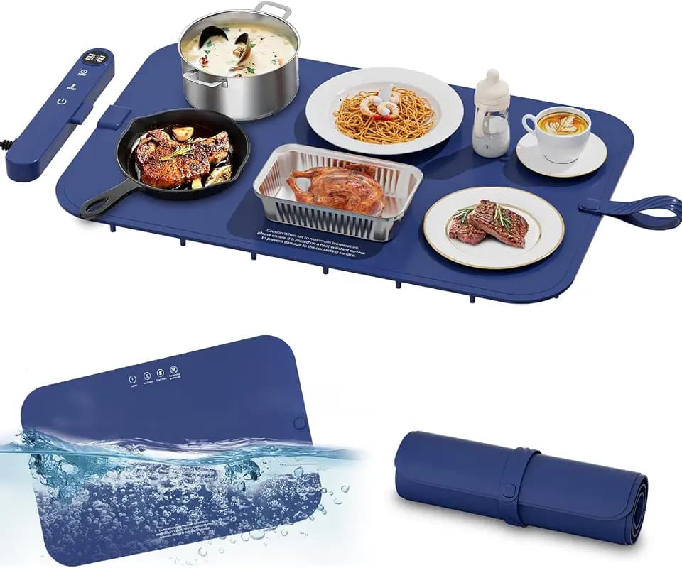 Newise Upgrade Graphene Food Warming Mat - Full Surface Rapid Heating Electric Warming Tray for Countertop, Waterproof Food Warmers for Parties Buffet with 6 Temp Modes, Gifts for Mom (Blue)