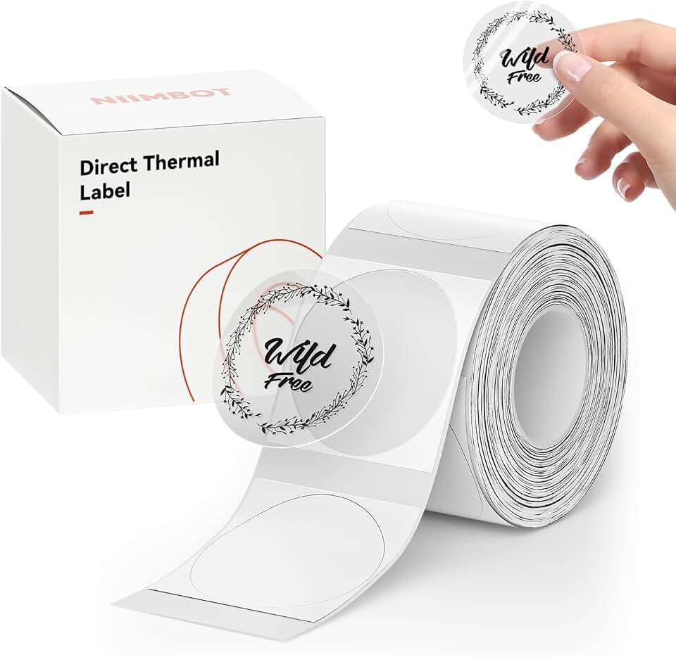 NIIMBOT Etiketten Selbstklebend Kompatible mit NIIMBOT B1/B21/B3S Thermo Etikettendrucker,Thermo Papier für Schule, Zuhause, Büro, Kleine Unternehmen (Klar-Runden-31 x 31mm)