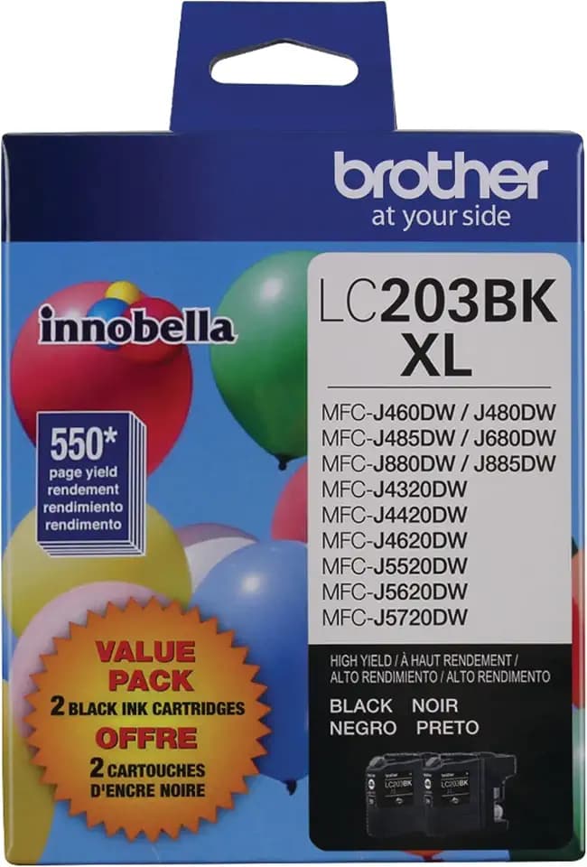 Brother Genuine High Yield Black Ink Cartridges, LC2032PKS, Two Pack, 550 Pages Per Cartridge, LC203