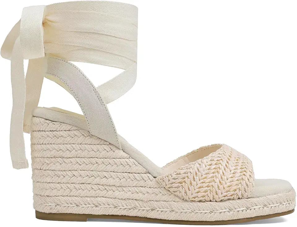 EQAUDES Womens Espadrilles Wedge Sandals Platform Square Toe Ankle Strap Lace Up Summer Shoes