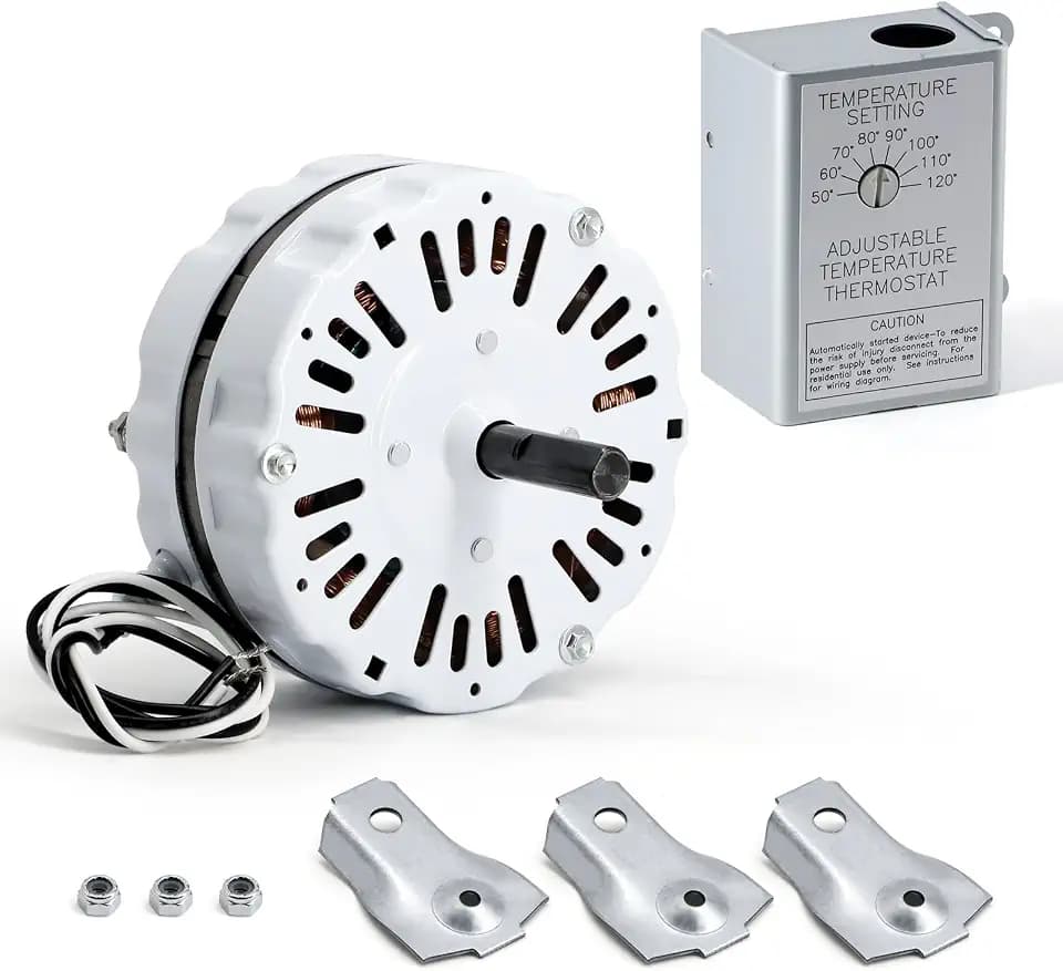 Criditpid Replacement F0510B2497 Lomanco Power Vent Attic Fan Motor & 58033 Adjustable Thermostat Switch Kit, F0510B2944 White Motor 1/10hp, 1100RPM, 115Volts, 58033 Temperature Range: 60°F to 120°F.