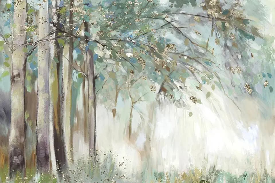 ART.COM Wall Art Print Silver Leaves by Allison Pearce, 36" x 24"