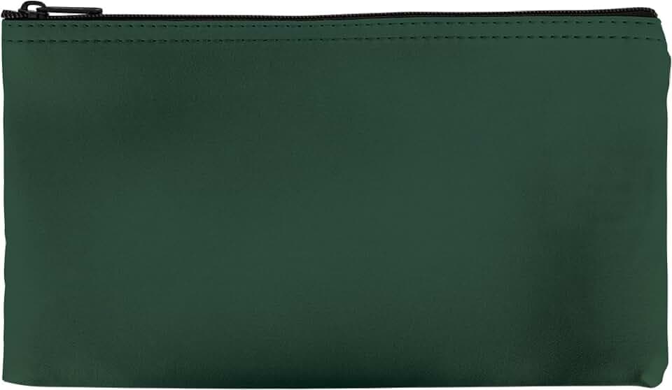 Forest Green Expanded Vinyl Reusable Deposit Bag 11Wx 6H with Heavy Duty Zipper for Cash Checks and Documents
