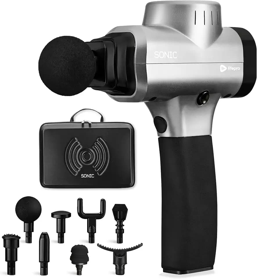 Lifepro Sonic Massage Gun Percussion Muscle Massager, 8 Heads & 5 Speeds