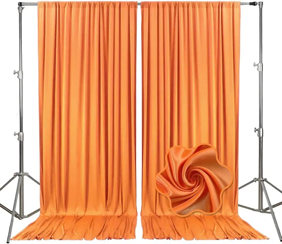 10ft x 7ft Orange Yellow Backdrop Curtains for Parties, Fabric Satin Background Curtain with Rod Pockets for Weddings, Birthday, Baby Shower, Photography, Graduation Party Backdrop Drapes, 2 Panels