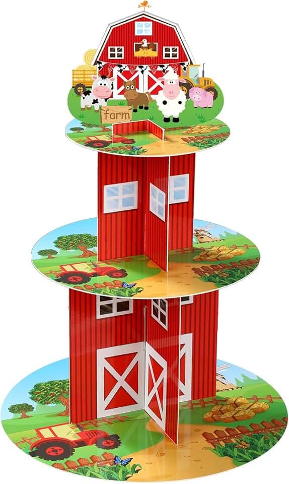 Zopeal Farm Cupcake Stand 3 Tier Dessert Tower for Birthday Party