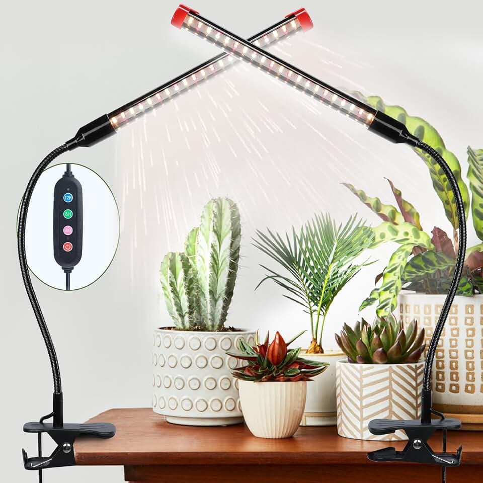 2Pack FECiDA 9W Clip Pflanzenlampe LED, Vollspektrum Pflanzenlampe mit Timer für Zimmerpflanzen, Grow Light mit High PPFD Wachstumslampen für Blumen, Gemüse, Hydroponik mit Zeitschaltuhr 4,8,12 Hr