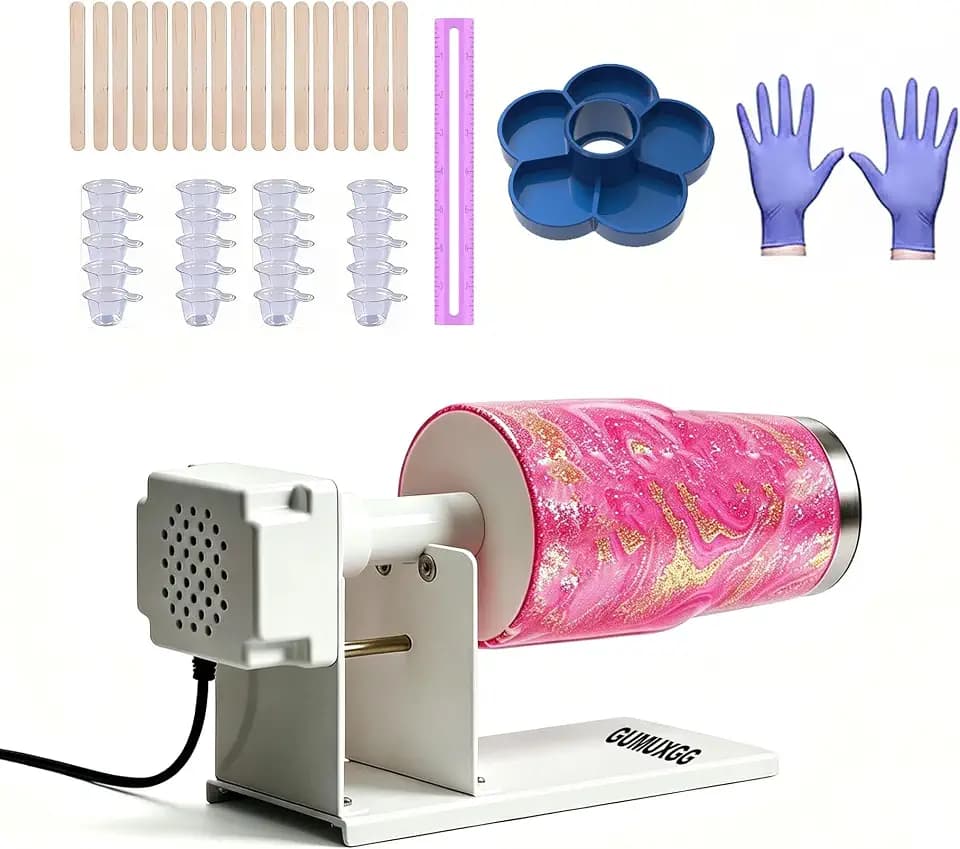 White Cup Turner Kit, Fixed Speed Tumbler Spinner with Measuring Cup, Measuring Stick, Ruler, Support Bracket and Gloves, Complete DIY Epoxy Resin Craft Tools Set for Tumbler Making