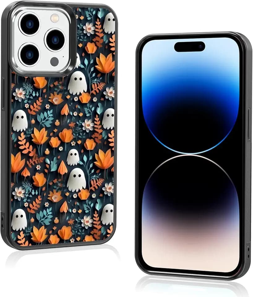 Cute White Small Spooky Halloween Ghost Phone Case, Flower Ghost iPhone 14 Pro, Non-Slip Mobile Phone Case, for Teen Girls and Boys, Women and Men（14 Pro）