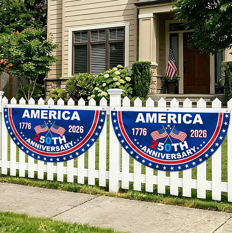 USA 250th Anniversary Flag Bunting, 2 Pcs 2 x 4 FT 1776-2026 250 Years American Patriotic Banner, 4th of July Party Decorations, Indoor Outdoor Hanging Decor, American Independence Decor